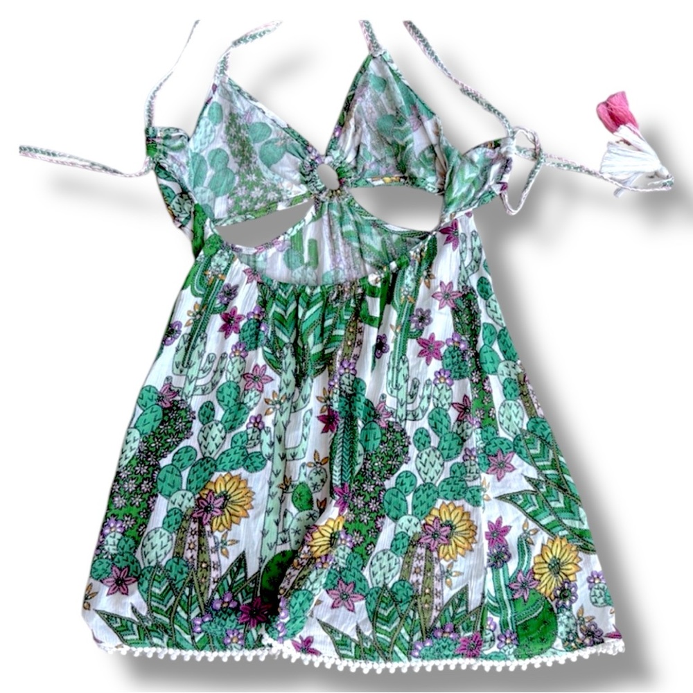 Trina Turk Cacti Cut-Out Dress with Tasseled Ties Size Medium - Picture 6 of 12